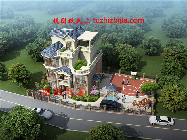 2019新款四層樓房設(shè)計(jì)圖，占地120平方米左右，客廳中空