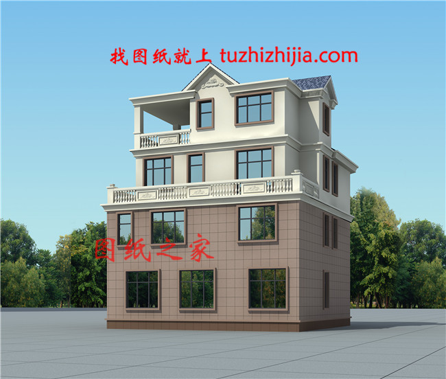 2019新款四層樓房設(shè)計(jì)圖，占地120平方米左右，客廳中空