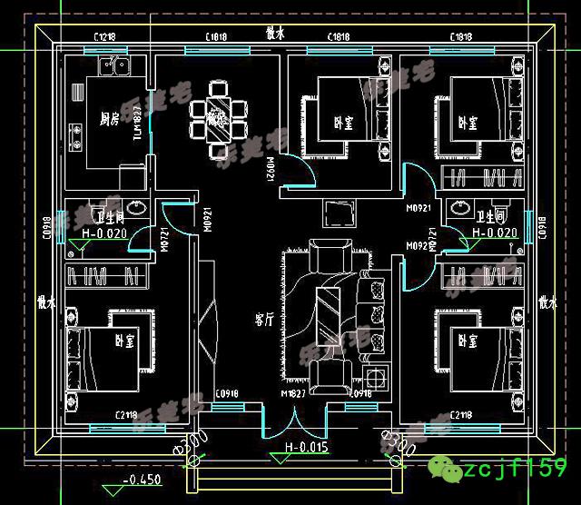 農(nóng)村一層養(yǎng)老別墅設(shè)計(jì)圖，13x11米，戶型對稱，實(shí)用布局！