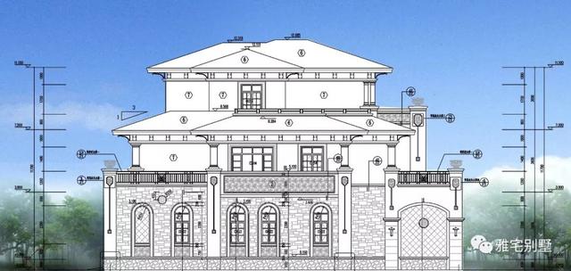 廣東三層歐式別墅設計圖，18x20米，挑空客廳，大露臺