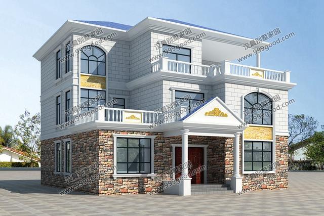 法式風(fēng)格別墅設(shè)計(jì)圖，挑空客廳，拱形窗多露臺(tái)！