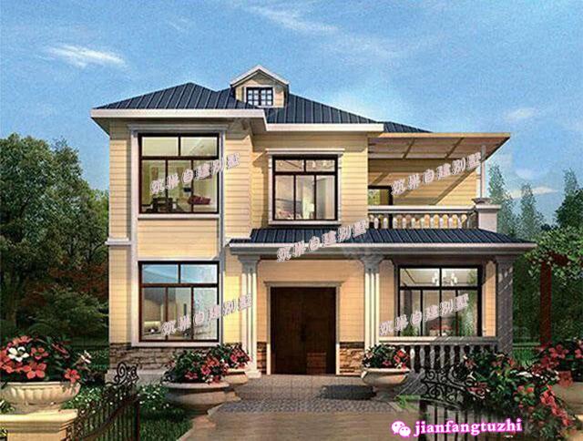 鄉(xiāng)村二層小別墅設(shè)計(jì)圖，建成案例圖與效果圖相似度99.9%