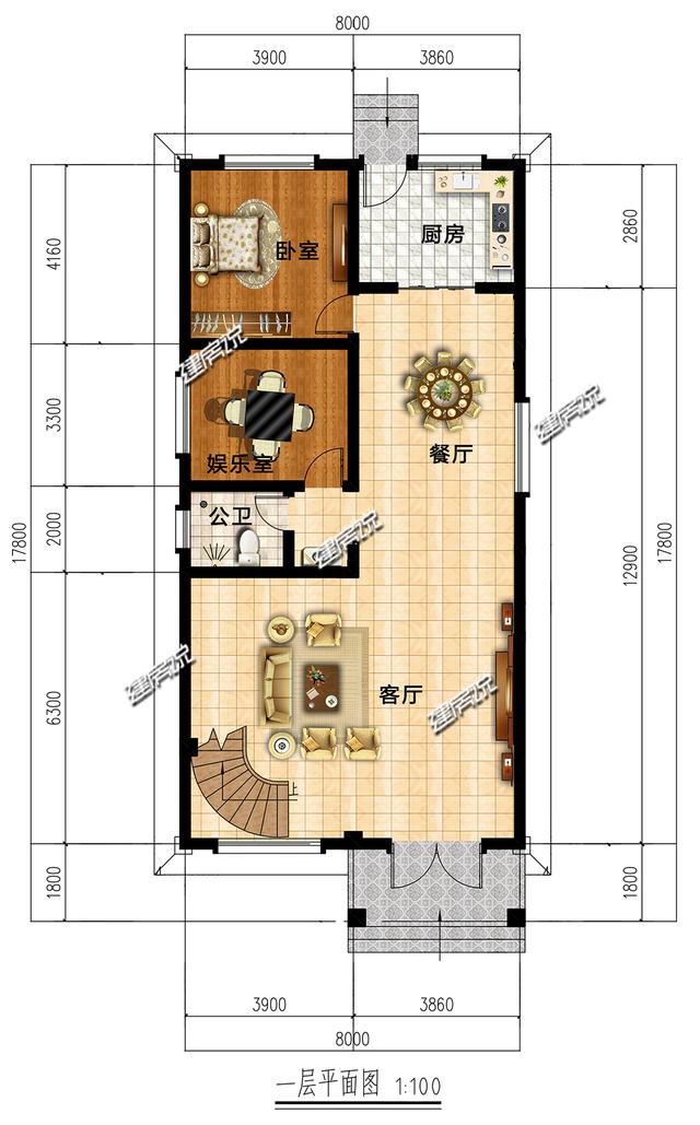 二層別墅設(shè)計圖，面寬僅8米，實用又美觀，建了在村里夠風(fēng)光好一陣