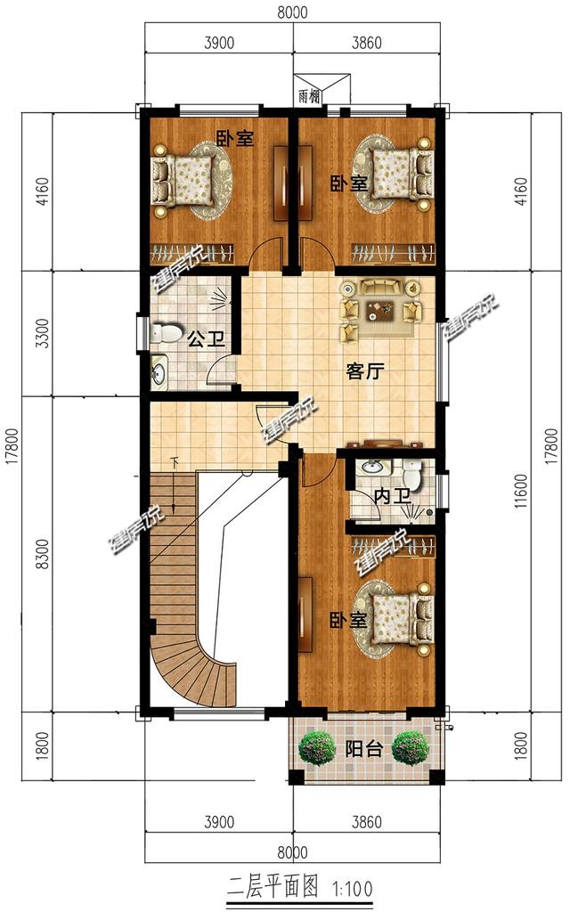 二層別墅設(shè)計圖，面寬僅8米，實用又美觀，建了在村里夠風(fēng)光好一陣
