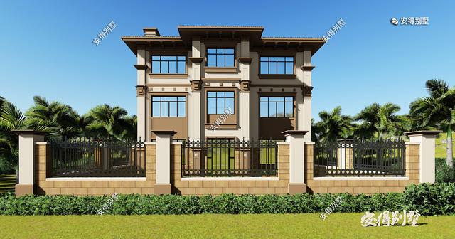 豪華3層歐式別墅設(shè)計(jì)圖，12x14室內(nèi)挑空大廳、超多臥室，驚艷全村