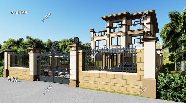 豪華3層歐式別墅設(shè)計(jì)圖，12x14室內(nèi)挑空大廳、超多臥室，驚艷全村