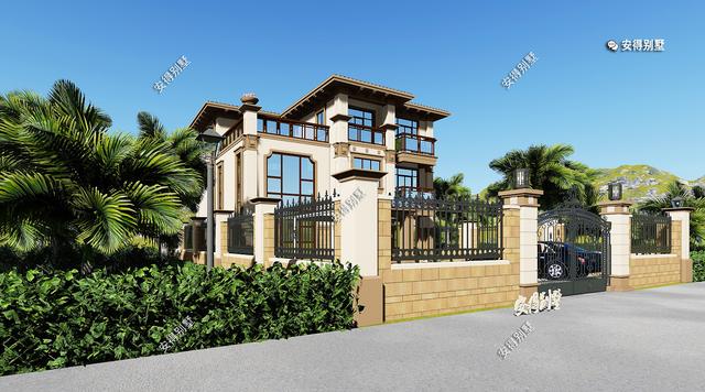 豪華3層歐式別墅設(shè)計(jì)圖，12x14室內(nèi)挑空大廳、超多臥室，驚艷全村