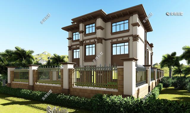 豪華3層歐式別墅設(shè)計(jì)圖，12x14室內(nèi)挑空大廳、超多臥室，驚艷全村