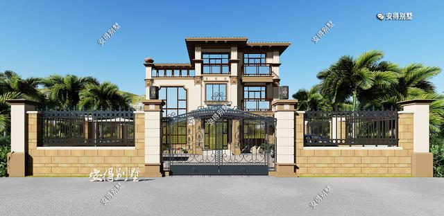 豪華3層歐式別墅設(shè)計(jì)圖，12x14室內(nèi)挑空大廳、超多臥室，驚艷全村