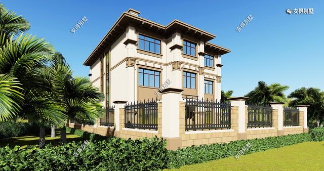 豪華3層歐式別墅設(shè)計(jì)圖，12x14室內(nèi)挑空大廳、超多臥室，驚艷全村