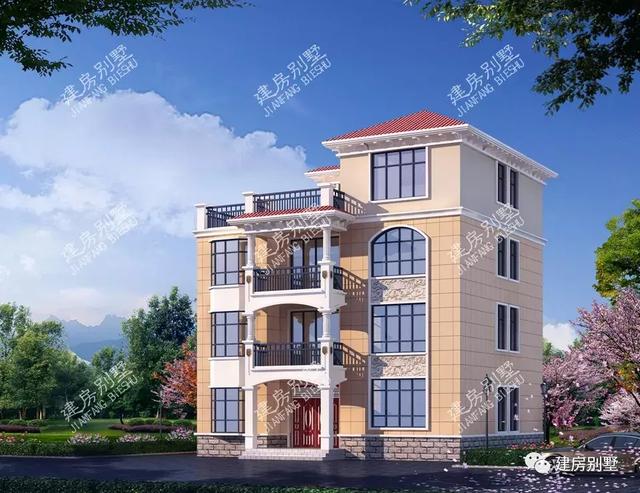 經(jīng)典四層別墅設(shè)計(jì)圖，外設(shè)多陽(yáng)臺(tái)，內(nèi)配復(fù)式客廳和旋轉(zhuǎn)樓梯的別墅，建一棟真帶勁