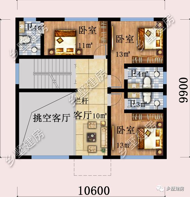 三層別墅設計圖，10X10米的宅基地建這款，實惠又氣派，快來建一棟！