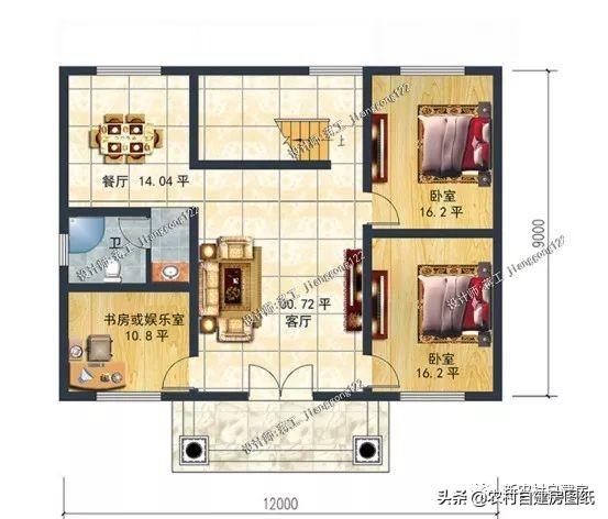 戶型方正面積適中的經(jīng)濟(jì)型二層農(nóng)村別墅設(shè)計(jì)圖，二三十萬就能建