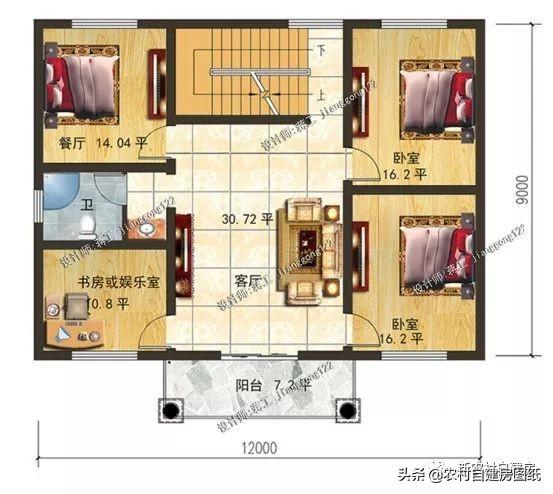 戶型方正面積適中的經(jīng)濟(jì)型二層農(nóng)村別墅設(shè)計(jì)圖，二三十萬就能建