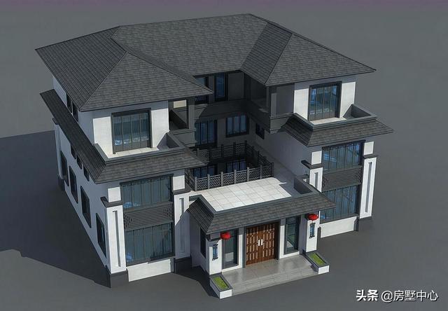 結(jié)合新中式和歐式風(fēng)格的別墅設(shè)計圖，簡潔大方，古典淡雅