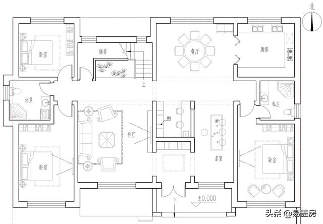 農(nóng)村別墅設(shè)計圖，平屋頂帶庭院，北京現(xiàn)代小院通透開闊，老人都稱贊
