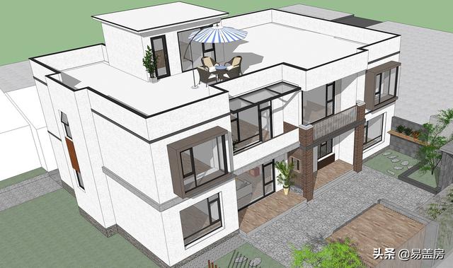 農(nóng)村別墅設(shè)計圖，平屋頂帶庭院，北京現(xiàn)代小院通透開闊，老人都稱贊