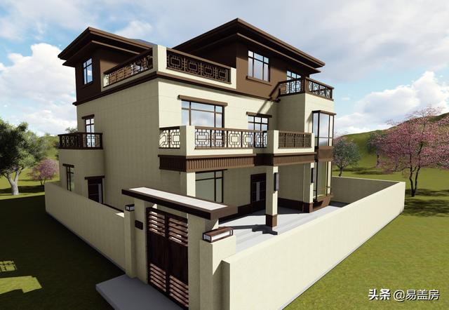 河南農(nóng)村大氣新中式別墅設(shè)計圖，3露臺7臥室庭院實用，60萬建成村內(nèi)最美