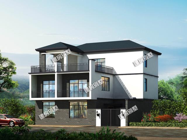 12x10.8新中式三層別墅設計圖，占地115平，頂層帶花壇，一層帶內(nèi)院車庫，