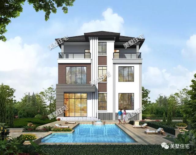 現(xiàn)代風(fēng)別墅設(shè)計圖又出新款，占地116平帶挑高客廳和茶室，廚房另建