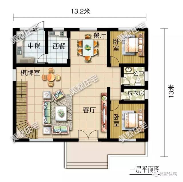 方正實用的二層小別墅設(shè)計圖，挑高客廳+中西雙廚，建議你別錯過
