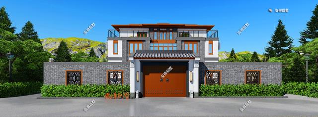 農(nóng)村三層新中式別墅設(shè)計圖戶型實用，造型設(shè)計上更加符合現(xiàn)代人對審美的要求