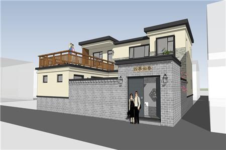 簡歐風格二層農村自建房設計圖，入戶就有一個大庭院，好生別致