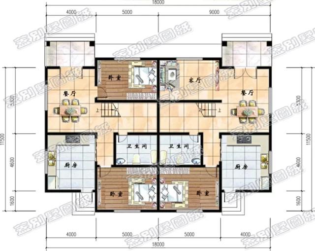 磚混結(jié)構(gòu)農(nóng)村二層雙拼別墅設(shè)計(jì)戶型，造價(jià)經(jīng)濟(jì)，實(shí)用美觀