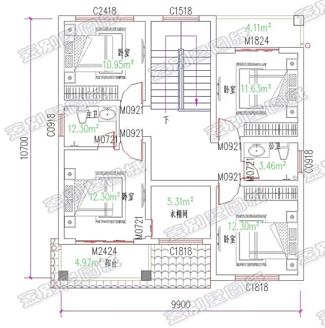 簡歐二層農(nóng)村小別墅設計圖，占地100平米左右