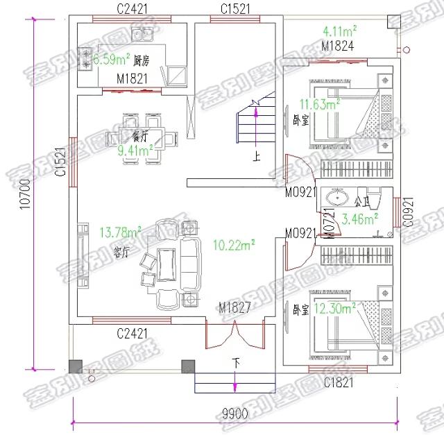 簡歐二層農(nóng)村小別墅設計圖，占地100平米左右