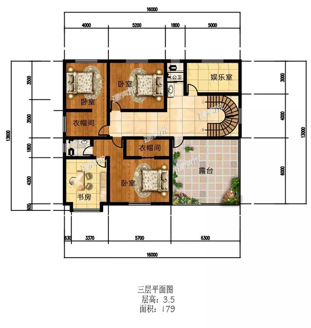 16X15三層歐式別墅設(shè)計(jì)圖，娛樂室+露臺(tái)+衣帽間，住的寬敞又舒適