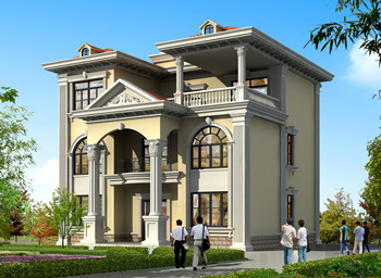 農(nóng)村實用三層樓房圖片，占地140平米左右，客廳中空