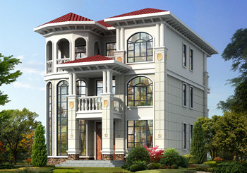 10米×13米最好看的農(nóng)村三層樓房圖，客廳中空