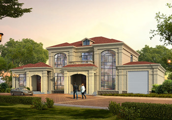 二層帶車庫歐式尊貴別墅圖，客廳中空，美觀，大氣，實用