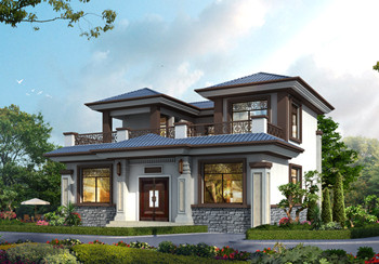 小型四合院二層別墅設(shè)計(jì)圖方案，對(duì)稱設(shè)計(jì)，頂層大露臺(tái)