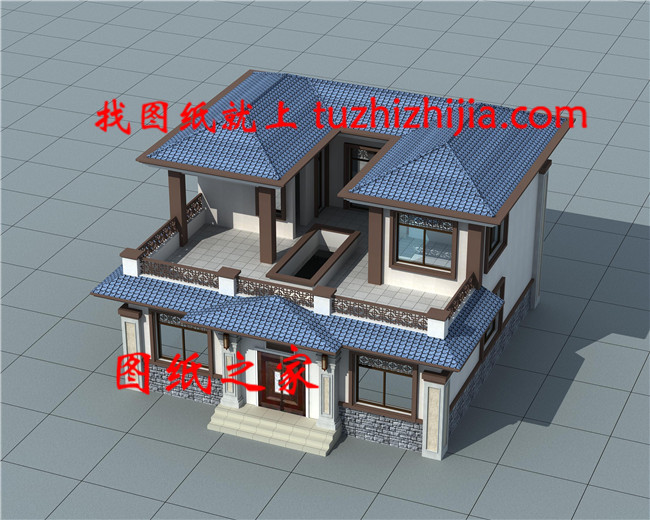 20萬左右新中式二層別墅設(shè)計(jì)圖，對(duì)稱設(shè)計(jì)，頂層大露臺(tái)