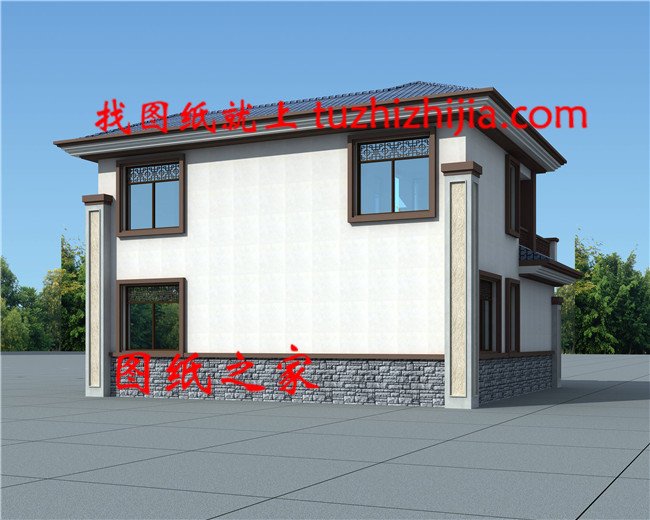 20萬左右新中式二層別墅設(shè)計(jì)圖，對(duì)稱設(shè)計(jì)，頂層大露臺(tái)