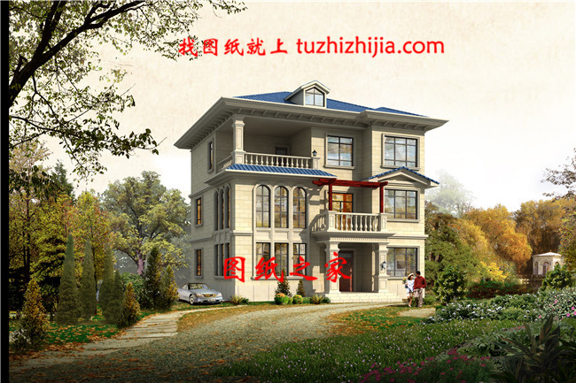 新式三層別墅設(shè)計(jì)圖，客廳中空，占地125平米左右