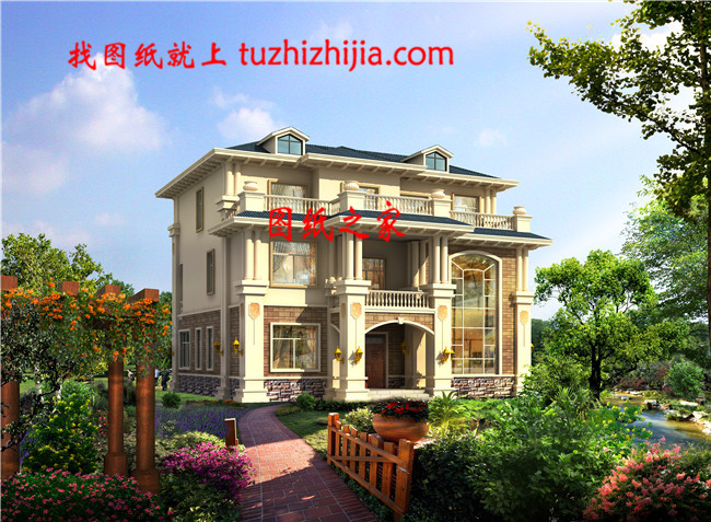 新式帶挑空客廳三層鄉(xiāng)村別墅設(shè)計(jì)圖，占地170平左右