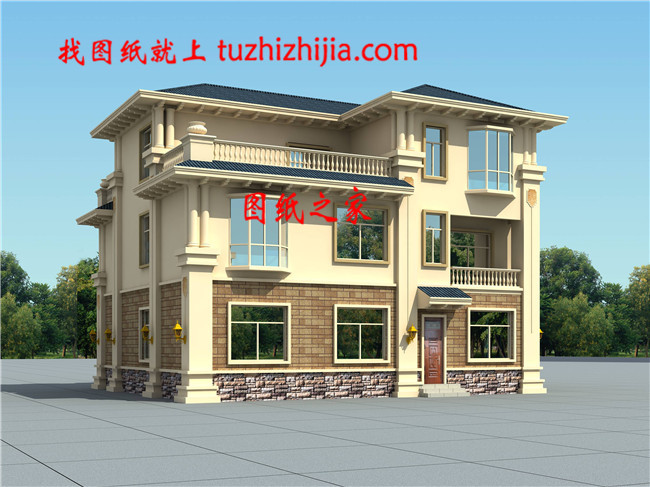 新式帶挑空客廳三層鄉(xiāng)村別墅設(shè)計(jì)圖，占地170平左右