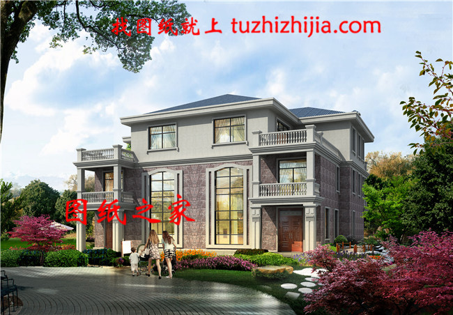 最新設(shè)計(jì)出圖的三層雙拼自建房圖片，占地260平方米