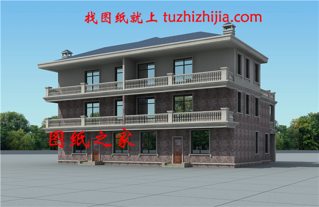 最新設(shè)計(jì)出圖的三層雙拼自建房圖片，占地260平方米