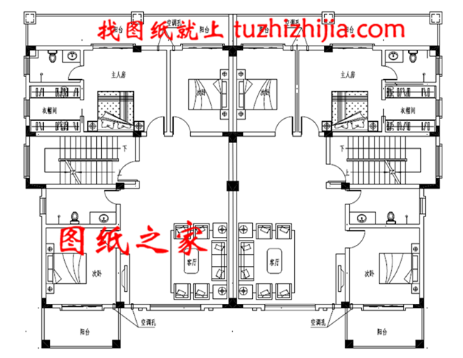 最新設(shè)計(jì)出圖的三層雙拼自建房圖片，占地260平方米