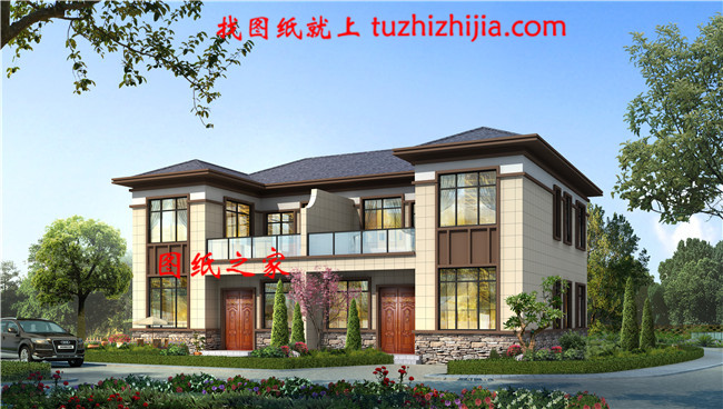 200平米新中式二層雙拼樓房設計圖，實用美觀，單戶面積100平米