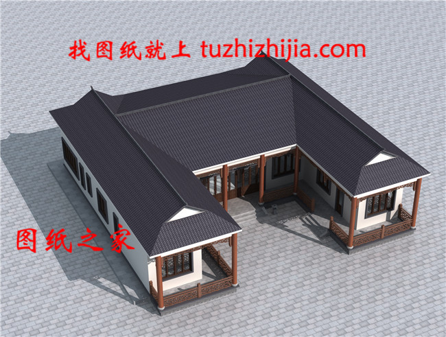 2019中式農(nóng)村一層三合院效果圖及施工圖，帶堂屋，比別墅舒服