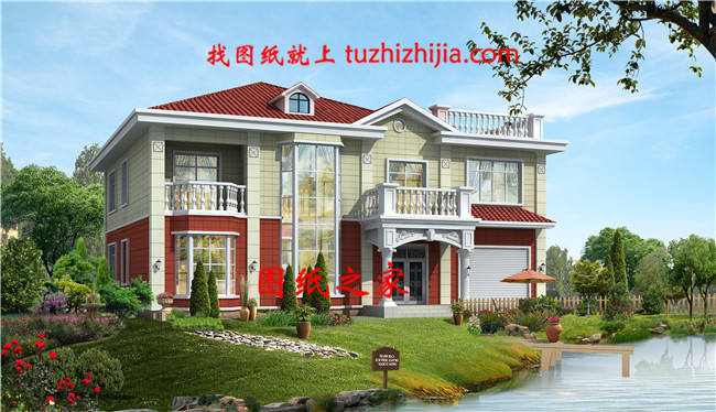 簡歐風格帶車庫的兩層農村自建房設計圖