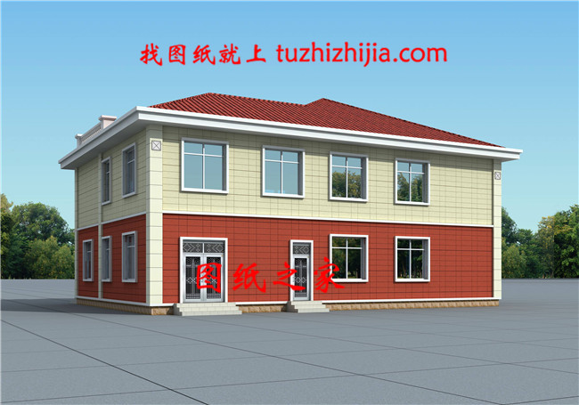 簡歐風格帶車庫的兩層農村自建房設計圖