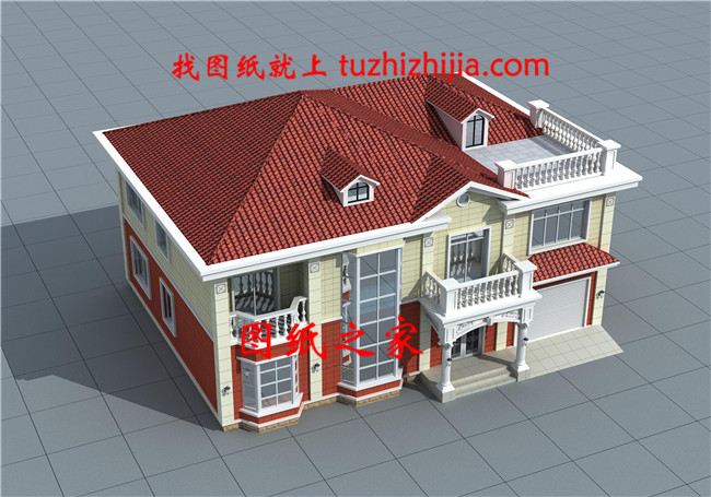 簡歐風格帶車庫的兩層農村自建房設計圖