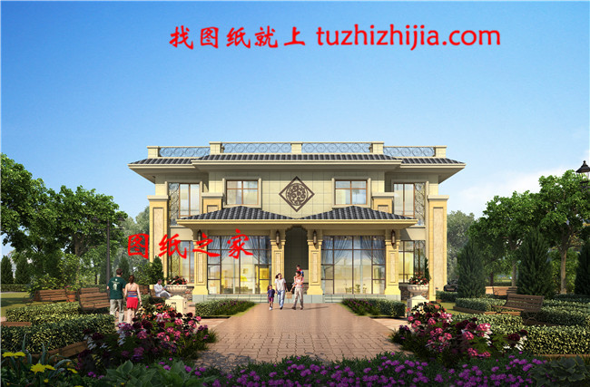 45萬新中式二層雙拼自建房別墅設(shè)計圖，一座矗立在山頂?shù)纳裨? width=