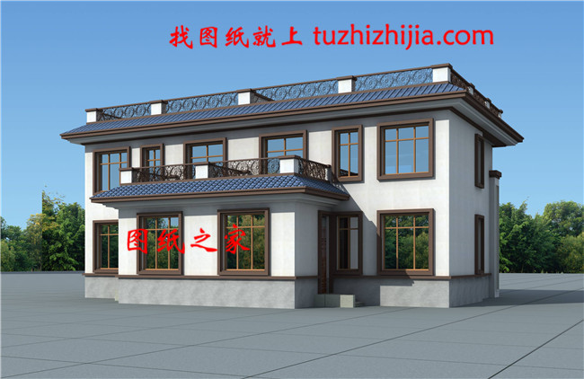 45萬新中式二層雙拼自建房別墅設(shè)計圖，一座矗立在山頂?shù)纳裨? width=